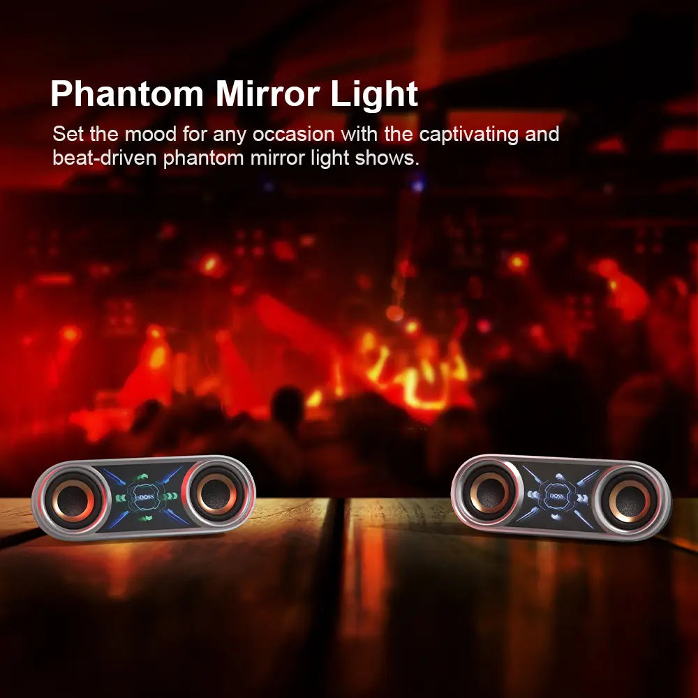 DOSS Soundbox Pro+ P400 Multifunctional Wireless Speaker - 50W Full Range Stereo with Dual 25W Woofer Drivers, DSP Technology, 26 Hours Playtime, Dual Rechargeable Batteries, Portable Design for Outdoor and Home Use, Black with Phantom Mirror Light Show