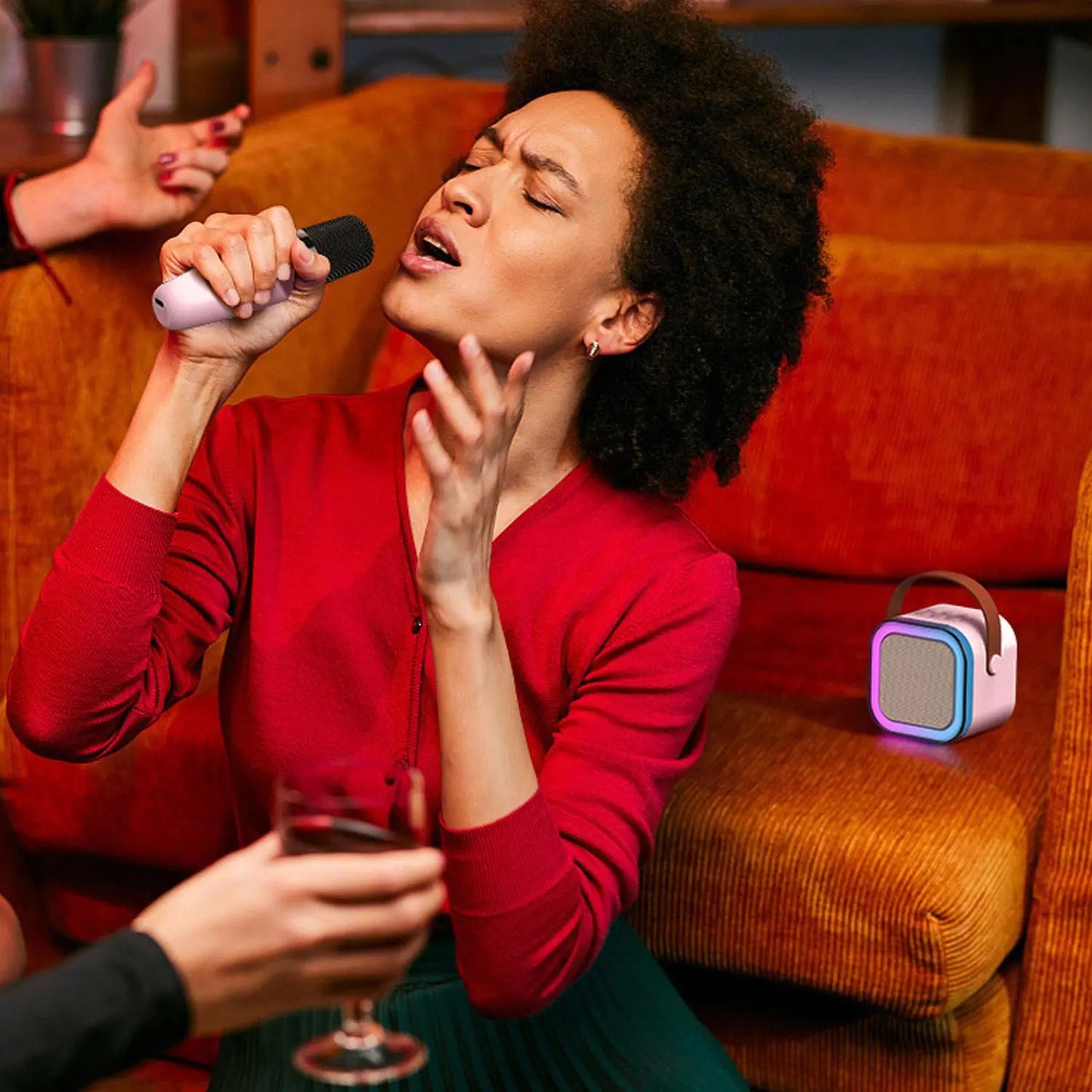 Portable Wireless Karaoke System with Hi-Fi Stereo Speaker, Wireless Microphone, and RGB LED Lights