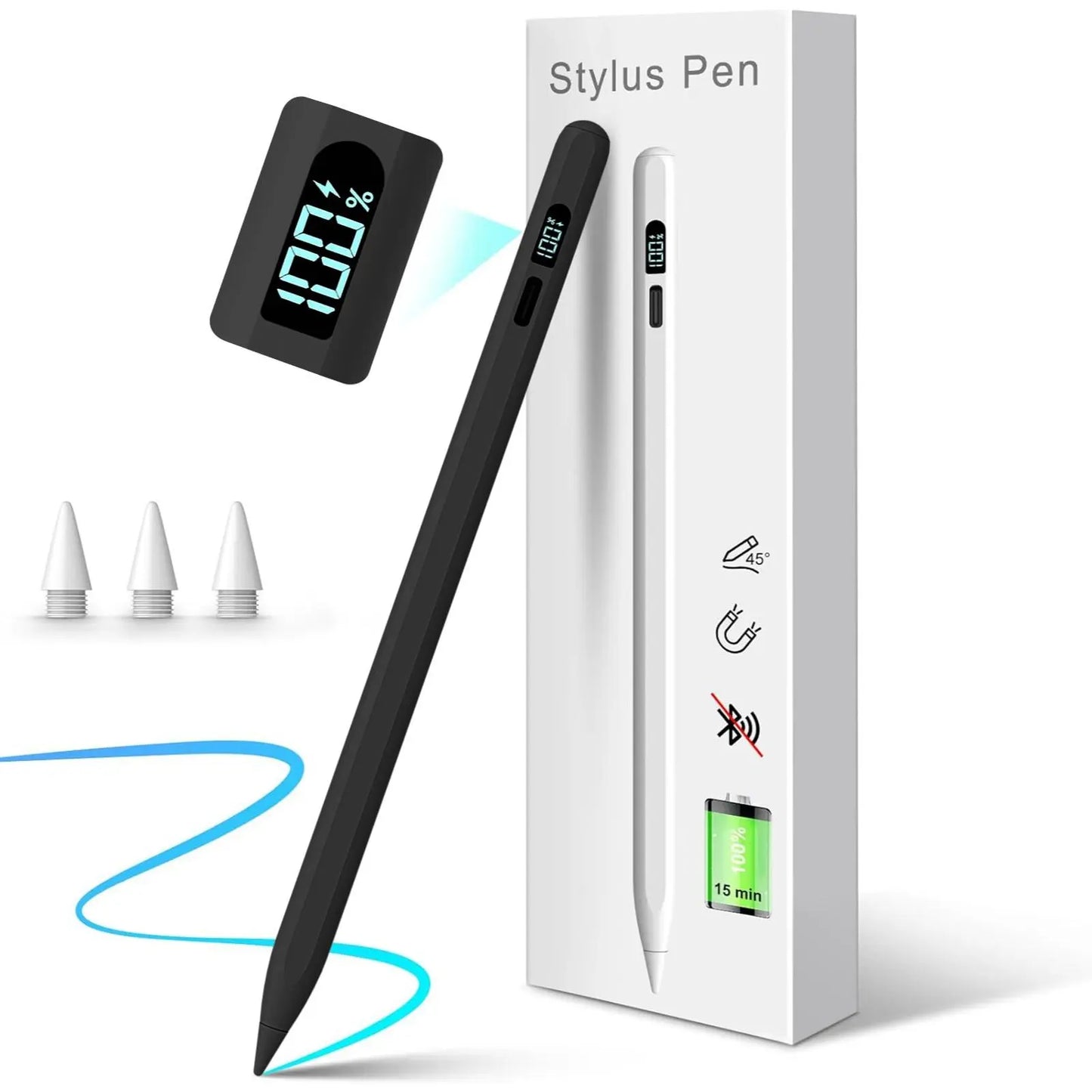 MEKO LED Stylus Pen for iPad (10th/9th/8th/7th/6th Gen, Pro 11"/12.9" M4, Air 5/4/3 M2, Mini 6/5) - Fast Charging, Palm Rejection, Tilt Sensitivity with LED Power Indicator