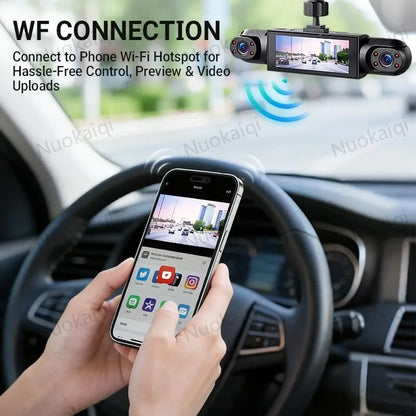 Nuokaiqi 360° Car Dash Cam with Starlight Night Vision, WiFi Connectivity, and Four Screen Surveillance System