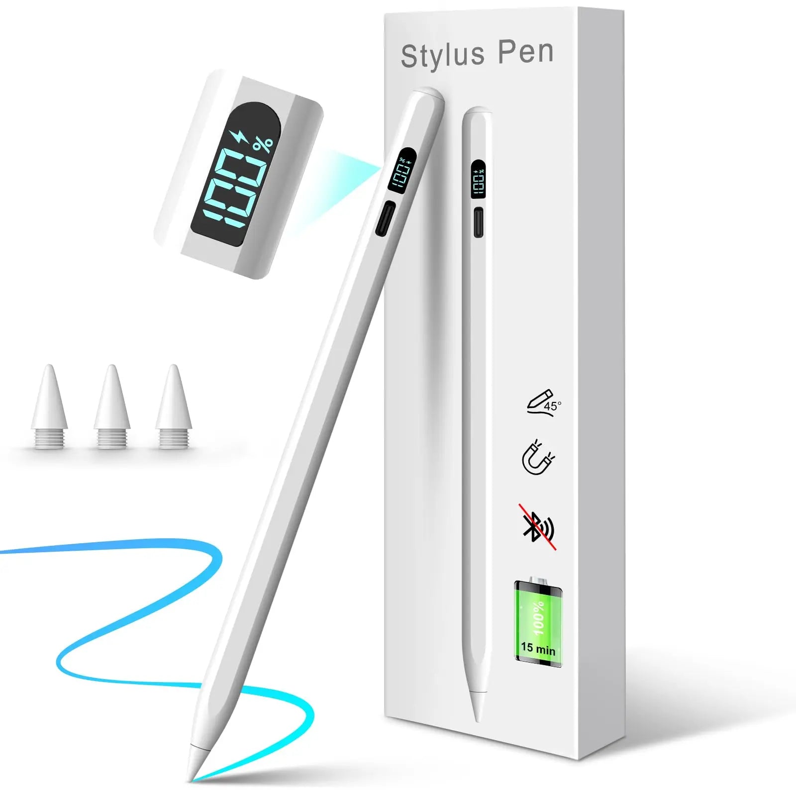 MEKO LED Stylus Pen for iPad (10th/9th/8th/7th/6th Gen, Pro 11"/12.9" M4, Air 5/4/3 M2, Mini 6/5) - Fast Charging, Palm Rejection, Tilt Sensitivity with LED Power Indicator