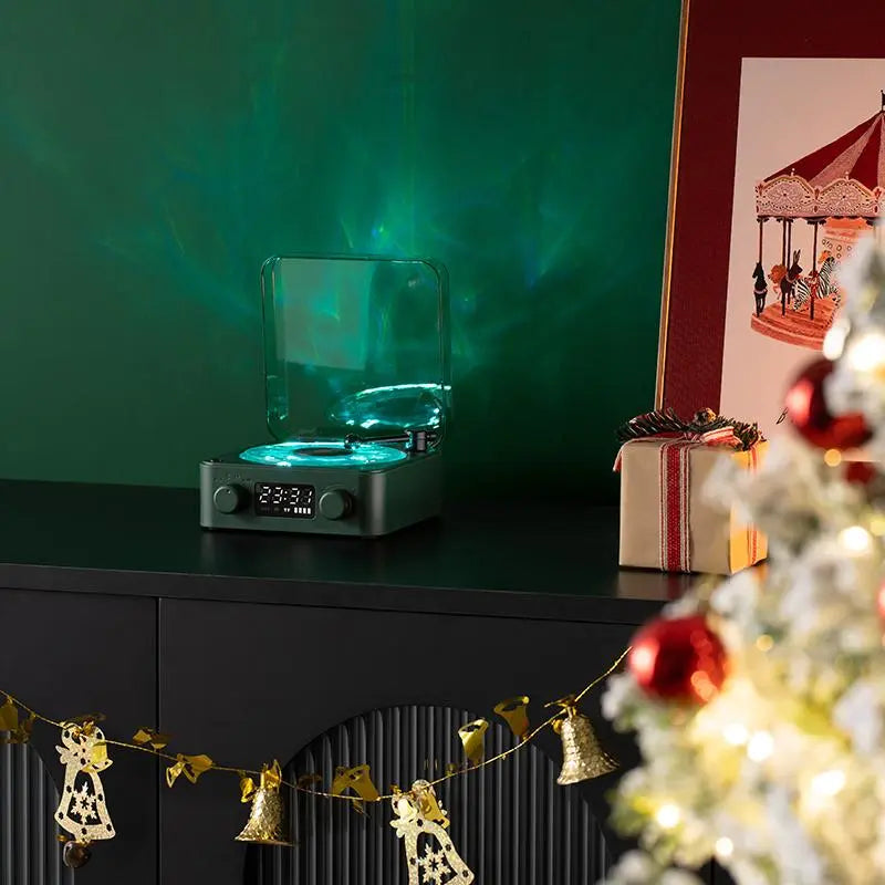 Bluetooth Speaker with Vintage Vinyl Design and Ambient Lighting, Ideal Nightstand Accessory with Relaxing Sound Features, Perfect Gift for Her