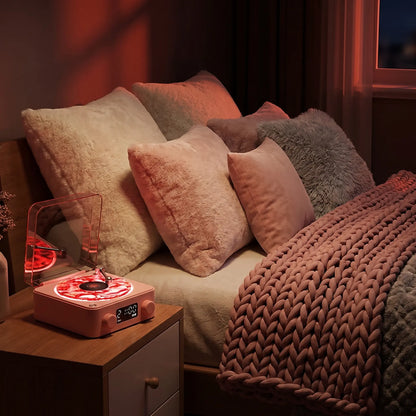Bluetooth Speaker with Vintage Vinyl Design and Ambient Lighting, Ideal Nightstand Accessory with Relaxing Sound Features, Perfect Gift for Her