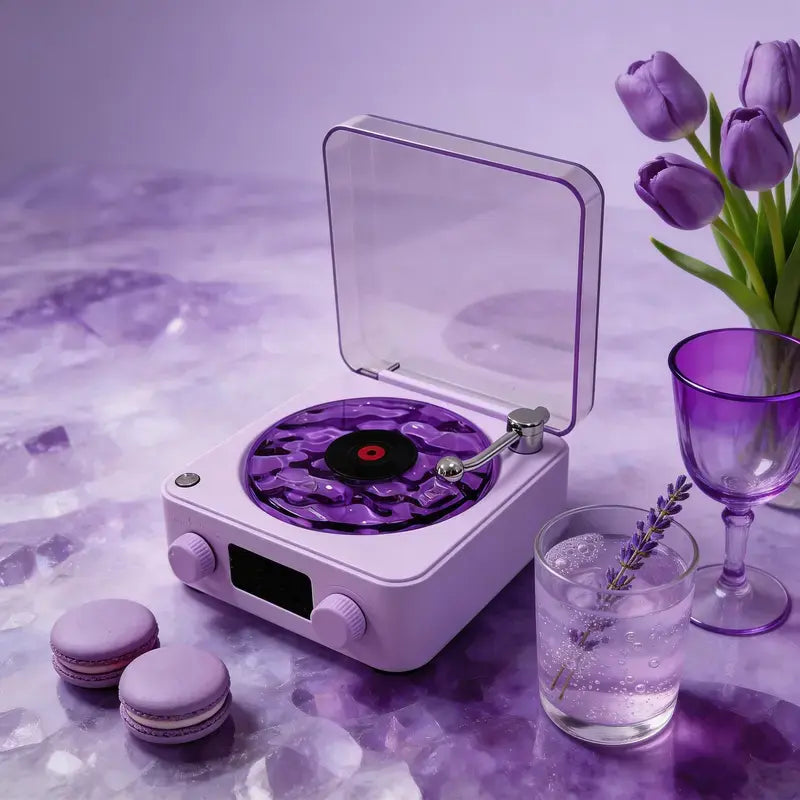 Bluetooth Speaker with Vintage Vinyl Design and Ambient Lighting, Ideal Nightstand Accessory with Relaxing Sound Features, Perfect Gift for Her