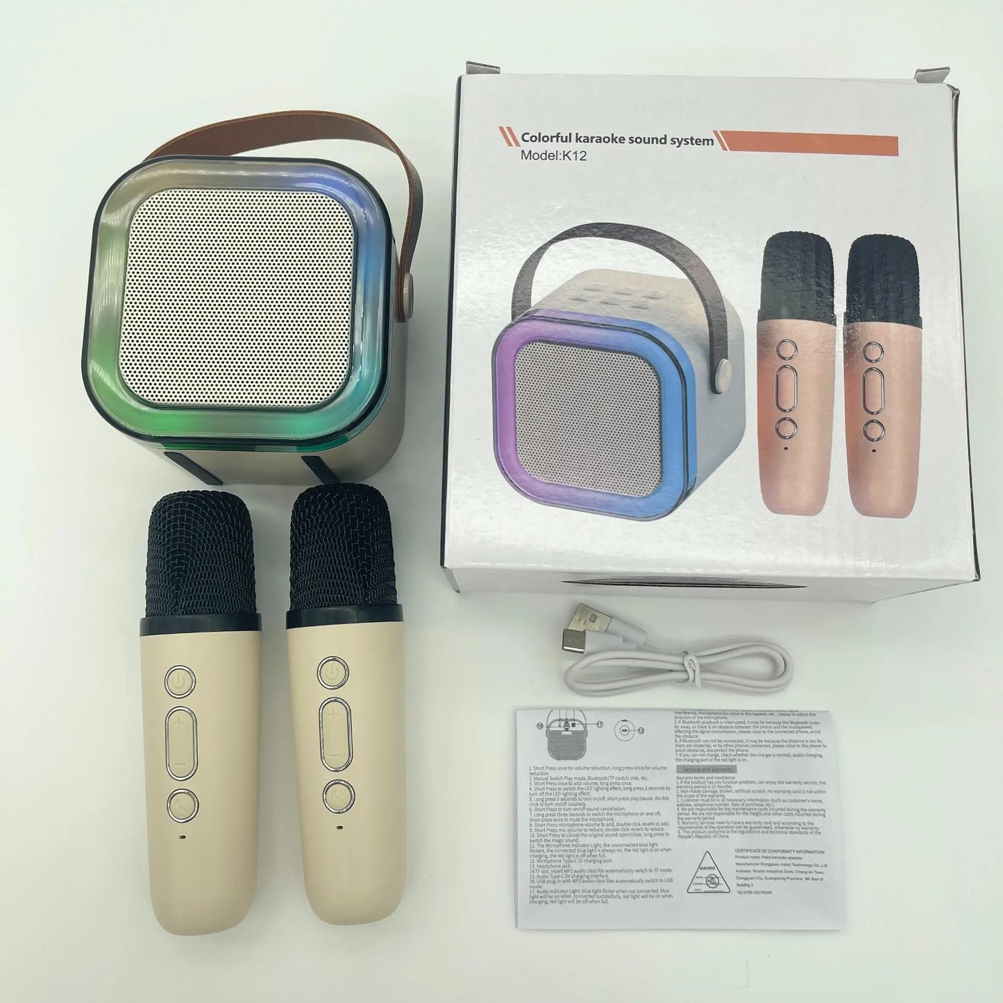 Portable Wireless Karaoke System with Hi-Fi Stereo Speaker, Wireless Microphone, and RGB LED Lights