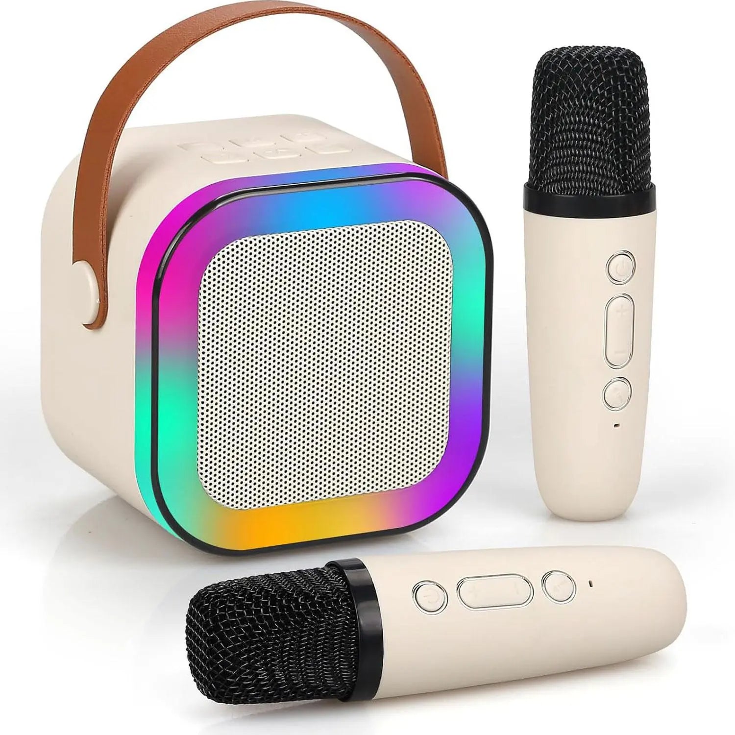 Portable Wireless Karaoke System with Hi-Fi Stereo Speaker, Wireless Microphone, and RGB LED Lights