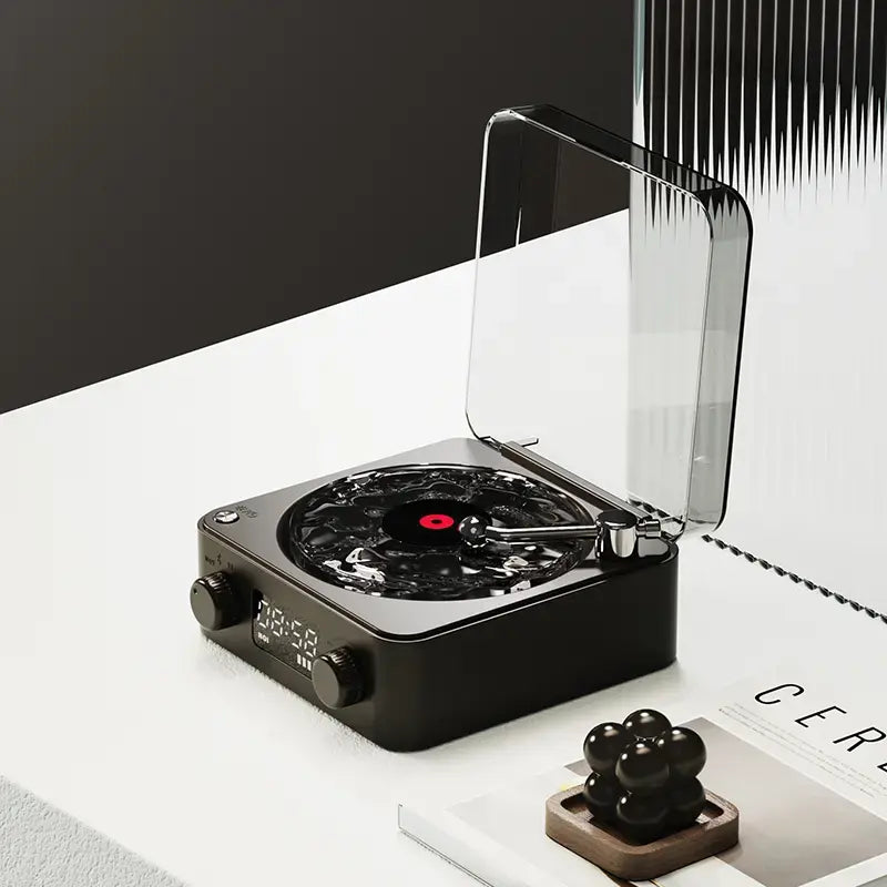 Bluetooth Speaker with Vintage Vinyl Design and Ambient Lighting, Ideal Nightstand Accessory with Relaxing Sound Features, Perfect Gift for Her