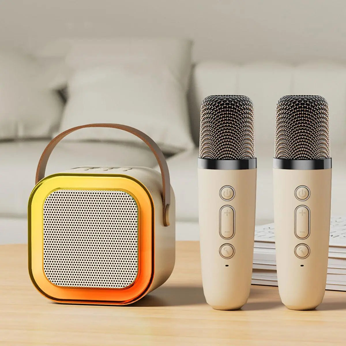Portable Wireless Karaoke System with Hi-Fi Stereo Speaker, Wireless Microphone, and RGB LED Lights