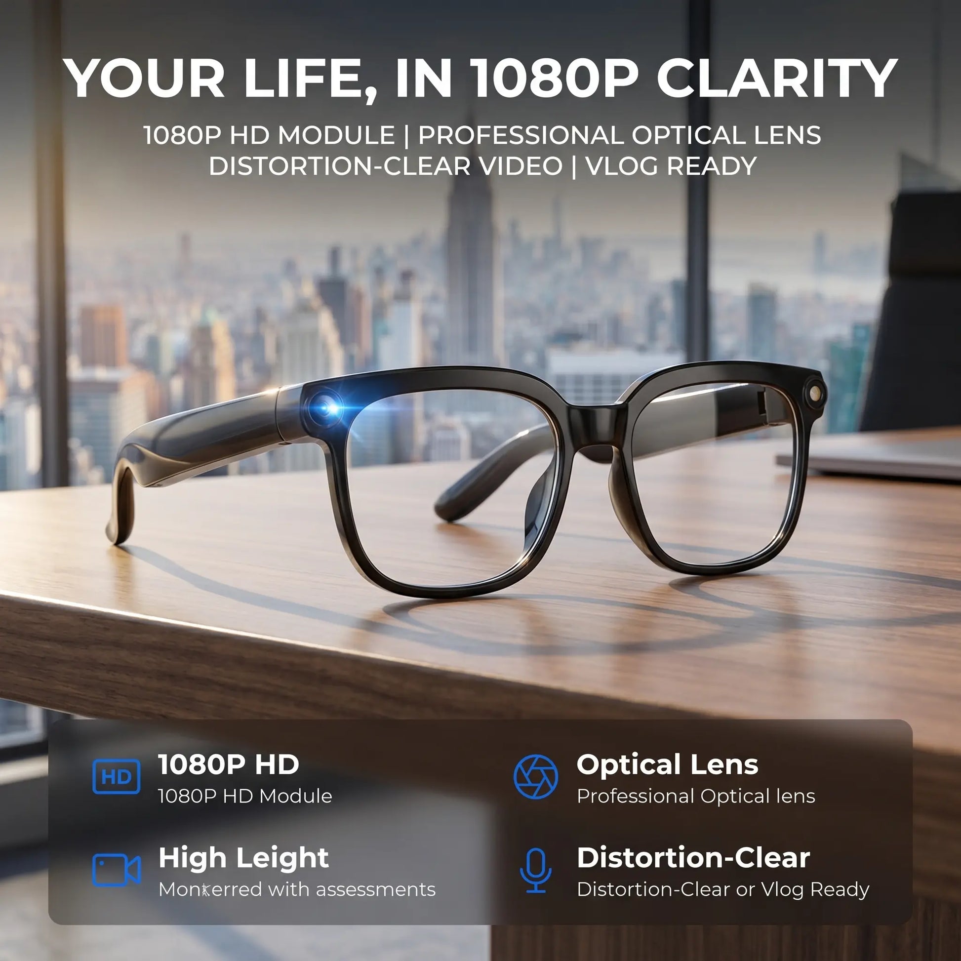 AI Smart Glasses with 8MP HD Camera, Photochromic Lenses, 4K Photography, 1080P Video Recording, Real-Time Translation, and Voice Assistant for Travel, Meetings, and Vlogging - Bluetooth Eyewear with Advanced Features