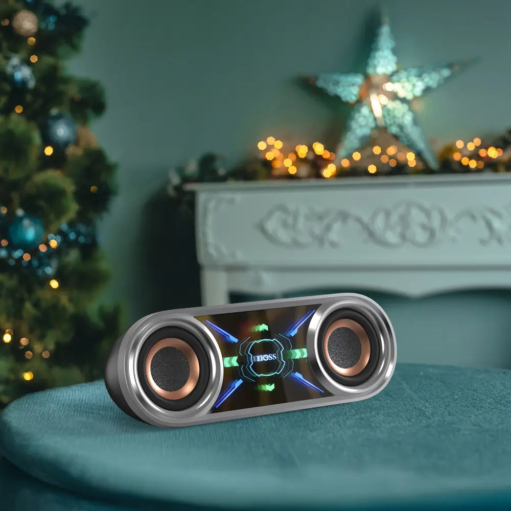 DOSS Soundbox Pro+ P400 Multifunctional Wireless Speaker - 50W Full Range Stereo with Dual 25W Woofer Drivers, DSP Technology, 26 Hours Playtime, Dual Rechargeable Batteries, Portable Design for Outdoor and Home Use, Black with Phantom Mirror Light Show