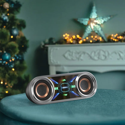 DOSS Soundbox Pro+ P400 Multifunctional Wireless Speaker - 50W Full Range Stereo with Dual 25W Woofer Drivers, DSP Technology, 26 Hours Playtime, Dual Rechargeable Batteries, Portable Design for Outdoor and Home Use, Black with Phantom Mirror Light Show