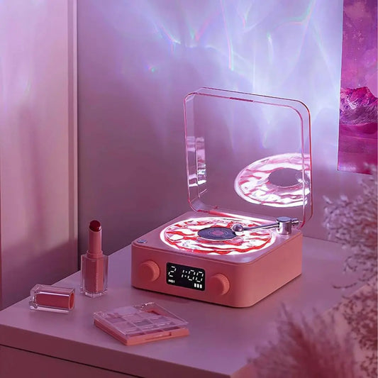 Bluetooth Speaker with Vintage Vinyl Design and Ambient Lighting, Ideal Nightstand Accessory with Relaxing Sound Features, Perfect Gift for Her