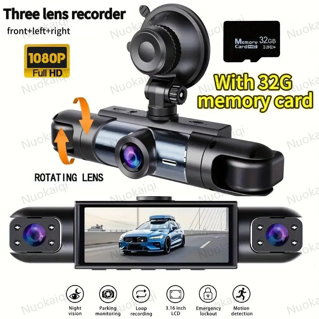 Nuokaiqi 360° Car Dash Cam with Starlight Night Vision, WiFi Connectivity, and Four Screen Surveillance System