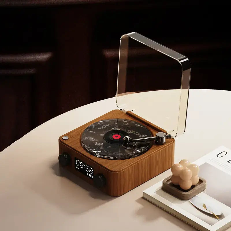 Bluetooth Speaker with Vintage Vinyl Design and Ambient Lighting, Ideal Nightstand Accessory with Relaxing Sound Features, Perfect Gift for Her