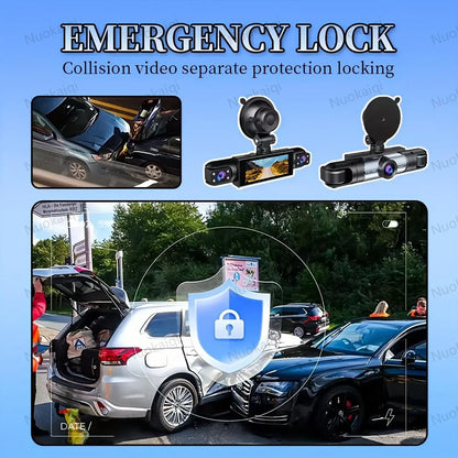Nuokaiqi 360° Car Dash Cam with Starlight Night Vision, WiFi Connectivity, and Four Screen Surveillance System