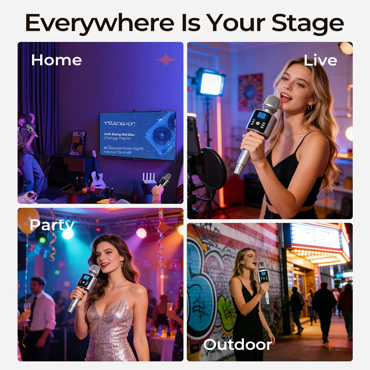 KINGLUCKY H9 Karaoke Mic with AI Vocal Remover & Voice Changer