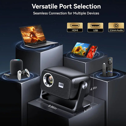 HUANLETOU 2026 C5 1080P Smart Projector with Built-In Android OS, 800 Lumens, Wi-Fi and Bluetooth Connectivity, Auto-Focus, and Keystone Correction for Versatile Applications, Ceiling Projection, and Outdoor Use