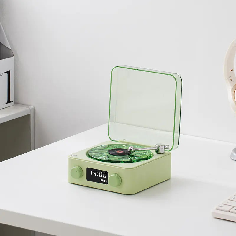 Bluetooth Speaker with Vintage Vinyl Design and Ambient Lighting, Ideal Nightstand Accessory with Relaxing Sound Features, Perfect Gift for Her