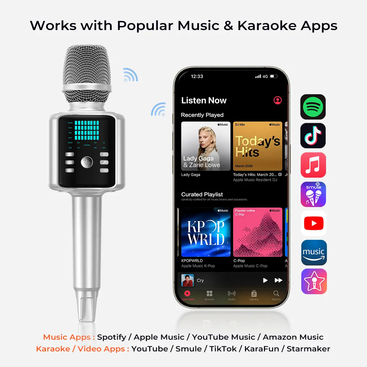 KINGLUCKY H9 Karaoke Mic with AI Vocal Remover & Voice Changer