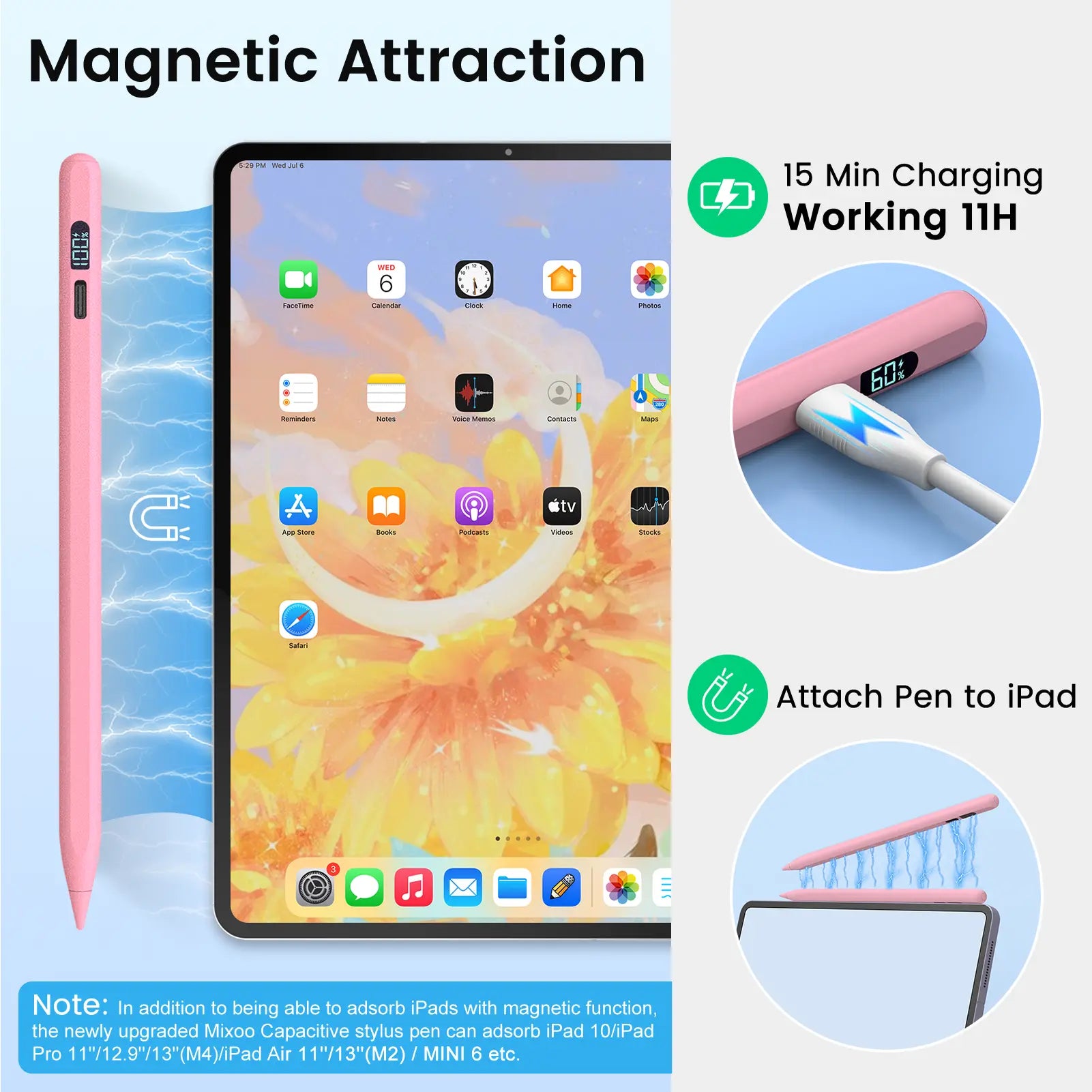 MEKO LED Stylus Pen for iPad (10th/9th/8th/7th/6th Gen, Pro 11"/12.9" M4, Air 5/4/3 M2, Mini 6/5) - Fast Charging, Palm Rejection, Tilt Sensitivity with LED Power Indicator