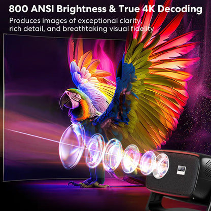 HUANLETOU 2026 C5 1080P Smart Projector with Built-In Android OS, 800 Lumens, Wi-Fi and Bluetooth Connectivity, Auto-Focus, and Keystone Correction for Versatile Applications, Ceiling Projection, and Outdoor Use