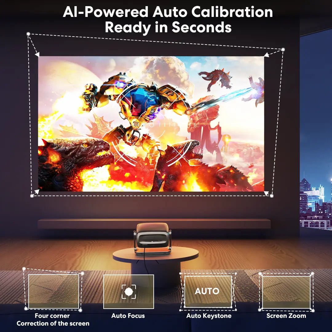 HUANLETOU 2026 C5 1080P Smart Projector with Built-In Android OS, 800 Lumens, Wi-Fi and Bluetooth Connectivity, Auto-Focus, and Keystone Correction for Versatile Applications, Ceiling Projection, and Outdoor Use