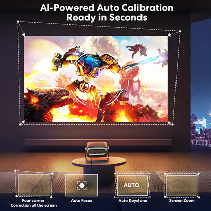HUANLETOU 2026 C5 1080P Smart Projector with Built-In Android OS, 800 Lumens, Wi-Fi and Bluetooth Connectivity, Auto-Focus, and Keystone Correction for Versatile Applications, Ceiling Projection, and Outdoor Use