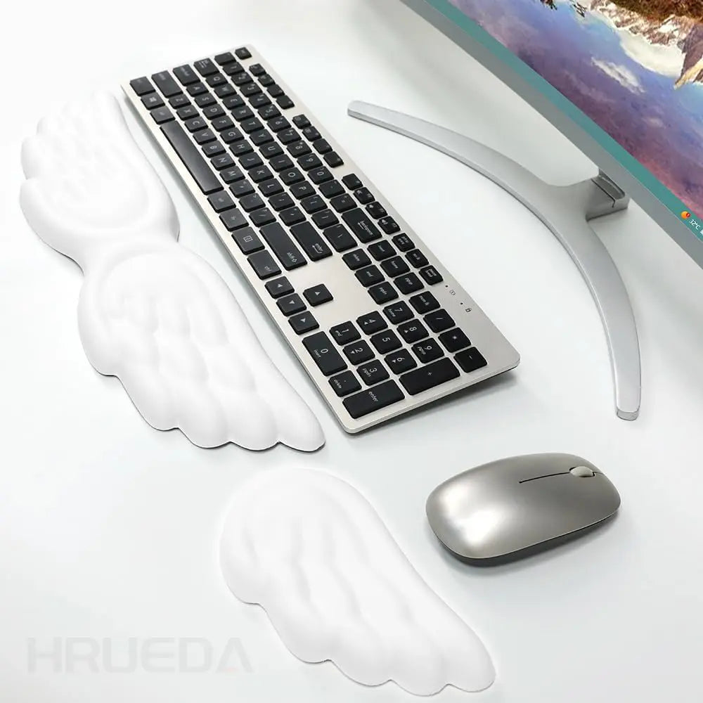 Mechanical Keyboard and Mouse Wrist Rest - Angel Wing Memory Foam Support Pad for Enhanced Comfort and Ergonomics