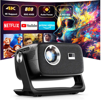 HUANLETOU 2026 C5 1080P Smart Projector with Built-In Android OS, 800 Lumens, Wi-Fi and Bluetooth Connectivity, Auto-Focus, and Keystone Correction for Versatile Applications, Ceiling Projection, and Outdoor Use