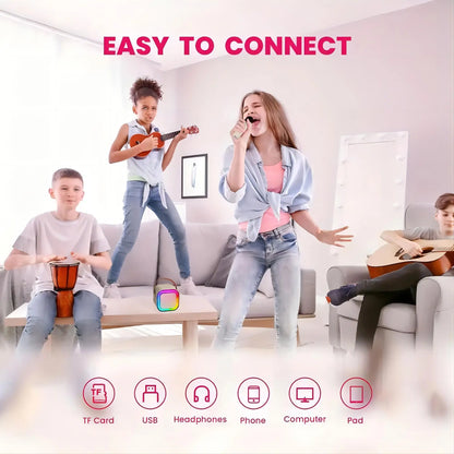 Portable Wireless Karaoke System with Hi-Fi Stereo Speaker, Wireless Microphone, and RGB LED Lights
