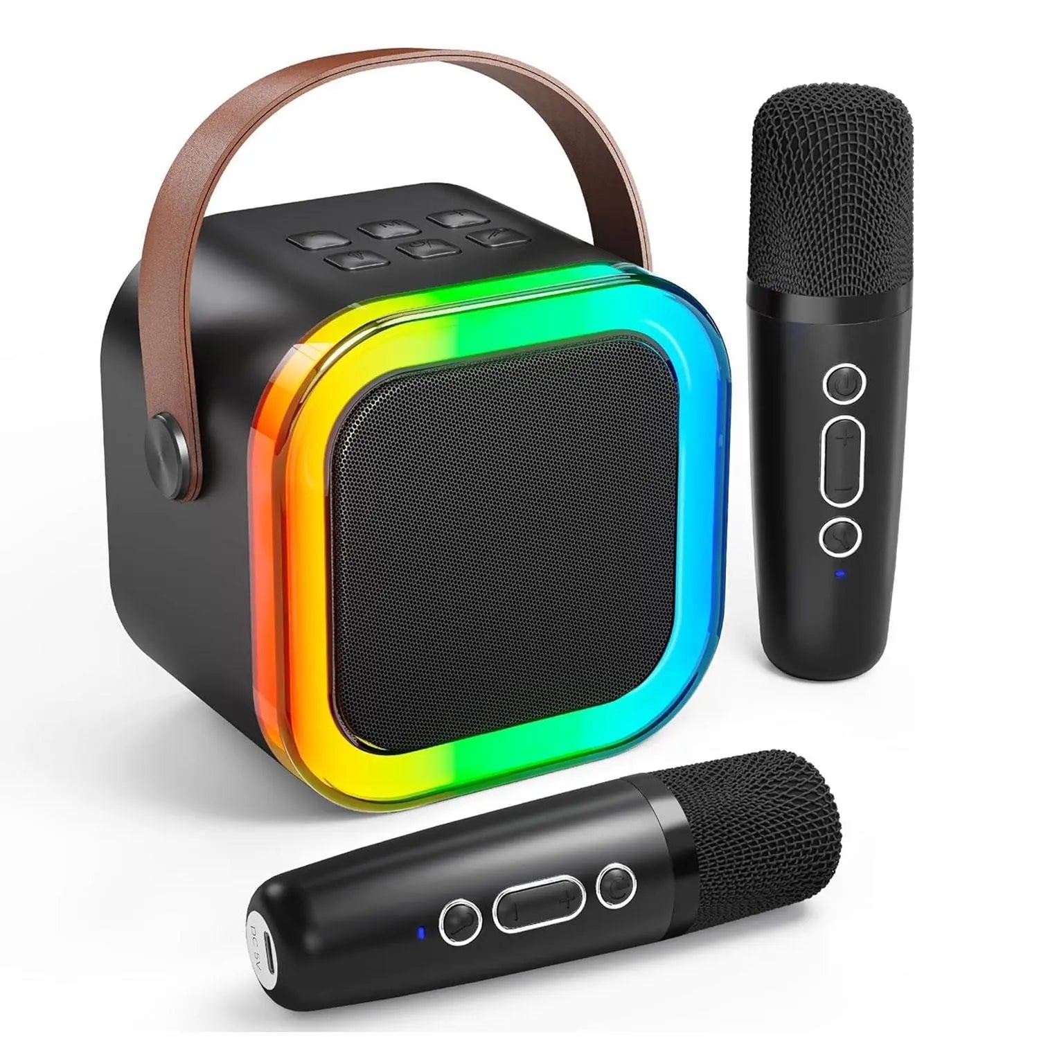 Portable Wireless Karaoke System with Hi-Fi Stereo Speaker, Wireless Microphone, and RGB LED Lights
