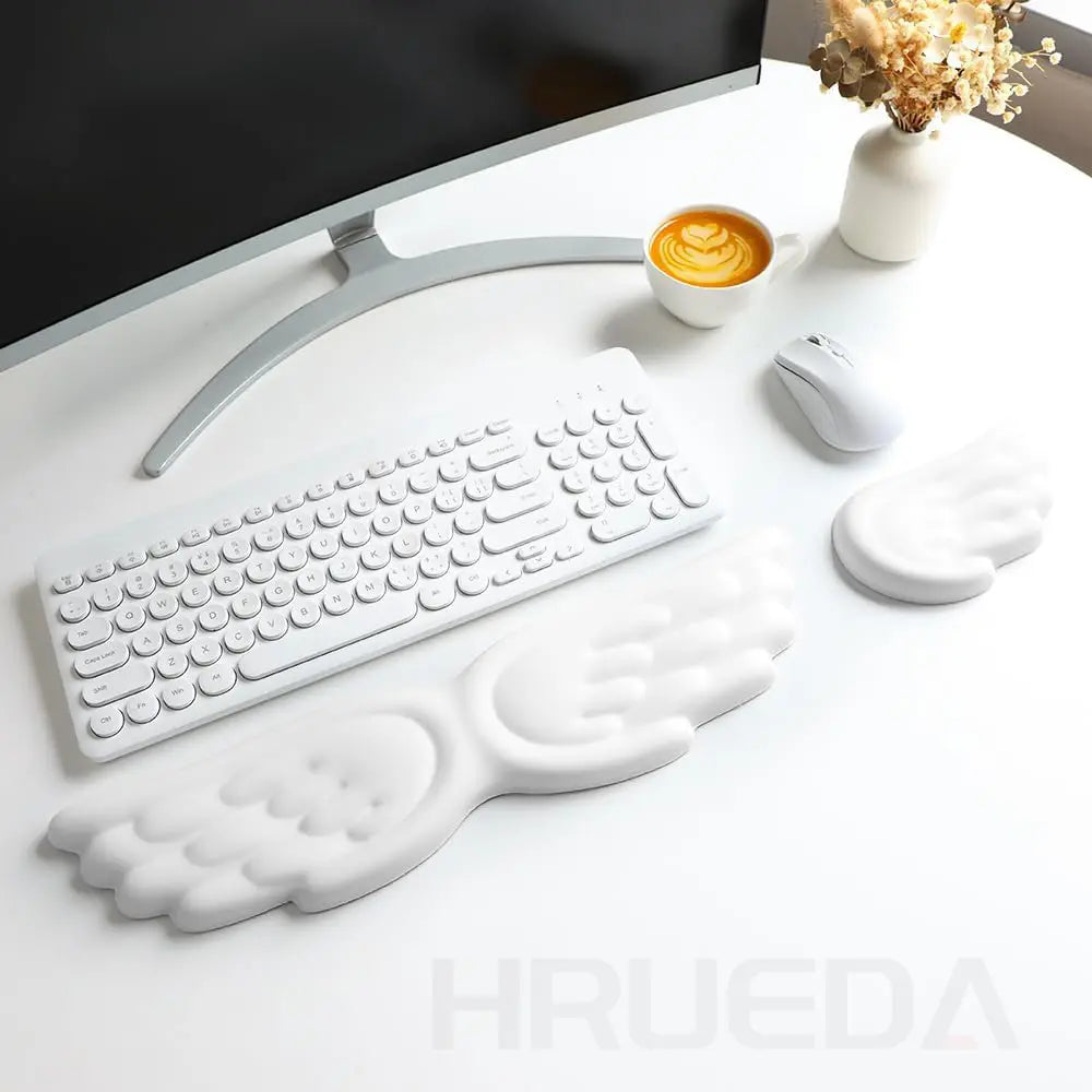 Mechanical Keyboard and Mouse Wrist Rest - Angel Wing Memory Foam Support Pad for Enhanced Comfort and Ergonomics