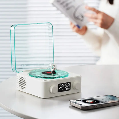 Bluetooth Speaker with Vintage Vinyl Design and Ambient Lighting, Ideal Nightstand Accessory with Relaxing Sound Features, Perfect Gift for Her